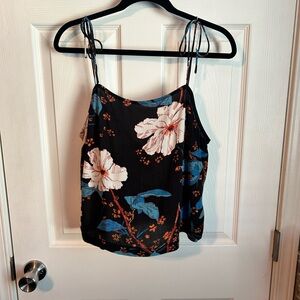Billabong Black Floral Tie-Shoulder Cami with Blue Leaves